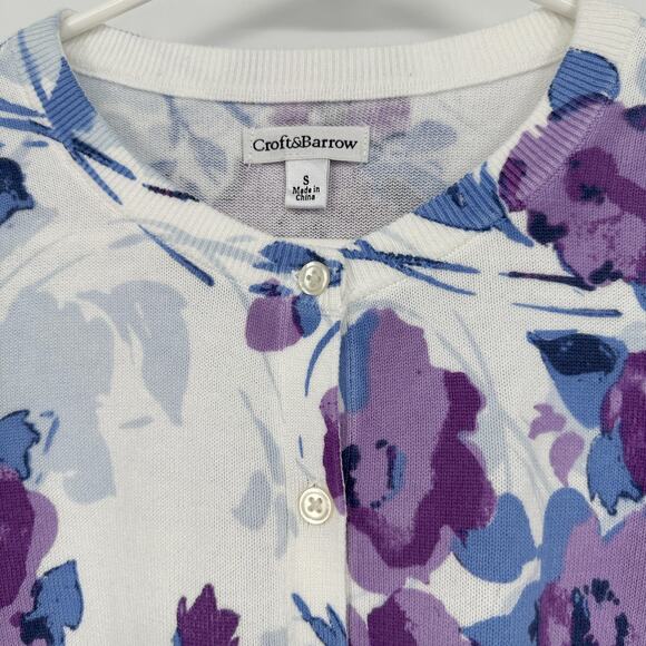 Croft & Barrow Sweater Womens Small Floral Cardigan 3/4 Sleeve Pullover Casual - Picture 2 of 9